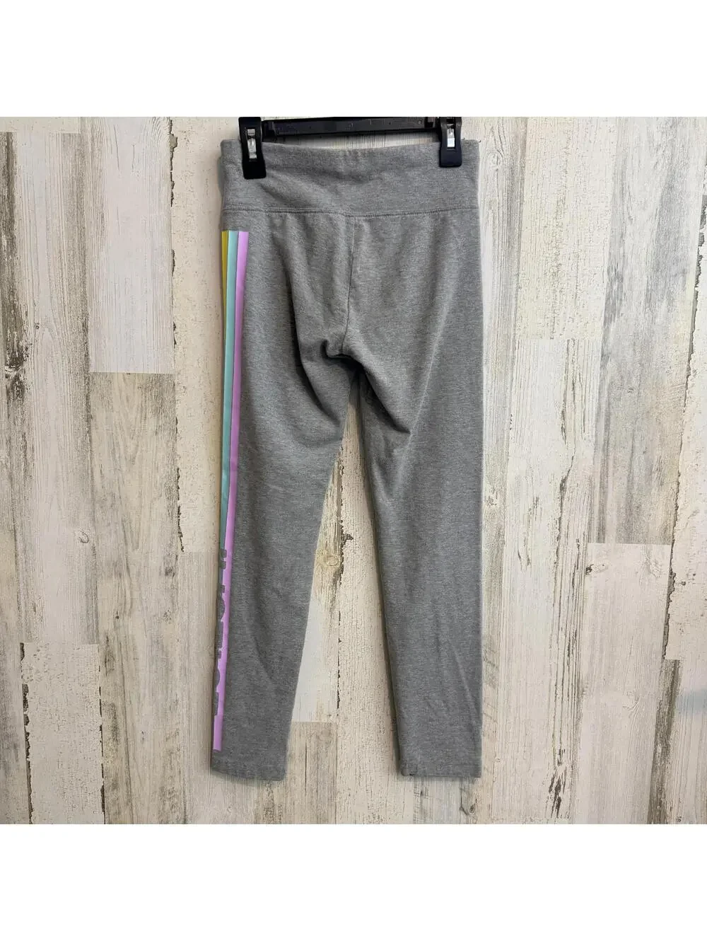 Justice Girls Medium (10) Gray Leggings with Neon Side Stripe Logo